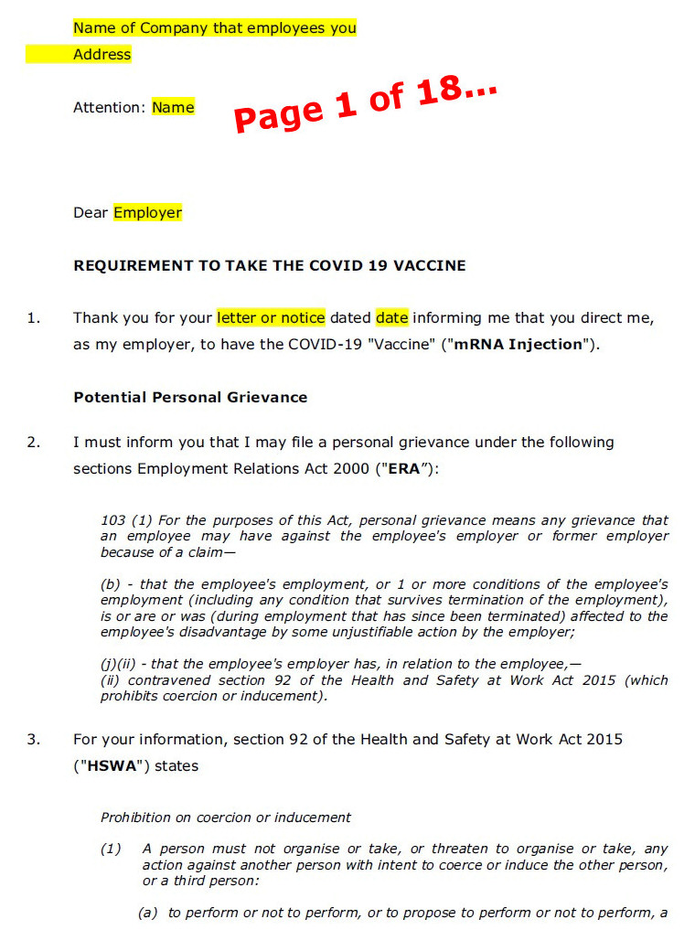 Legal Letter to Employer re: Requirement to Take the Covid-19 Vaccine