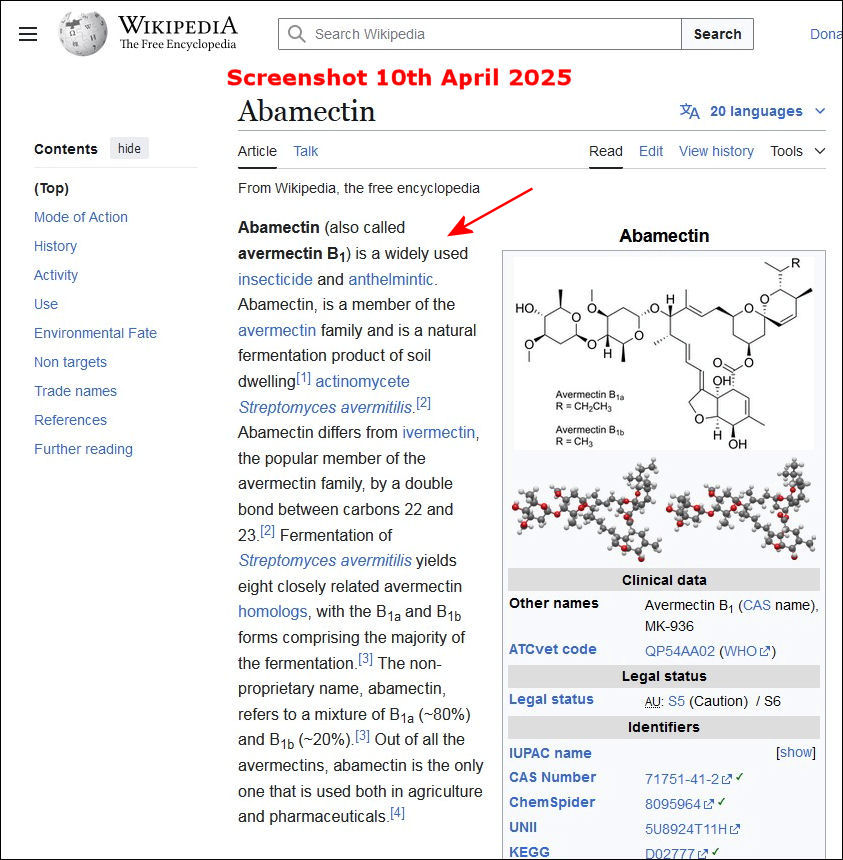 Abamectin is a widely used insecticide and anthelmintic