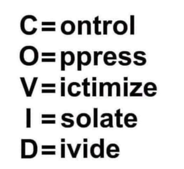 COVID - Control - Oppress - Victimize - Isolate - Divide