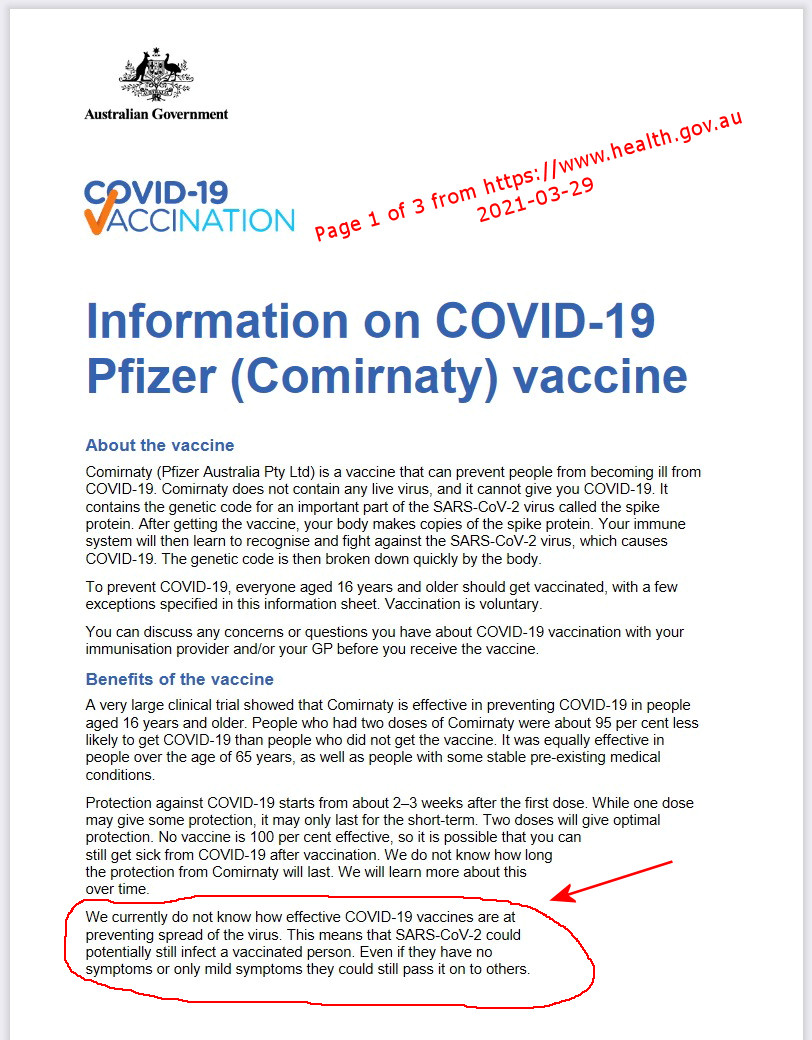 Australian Government WARNS that they do NOT Know if the Covid Vaccine Works