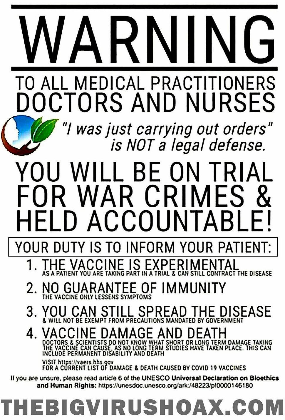 WARNING To All Medical Practitioners, Doctors and Nurses: I was just carrying out orders! is NOT a legal defence