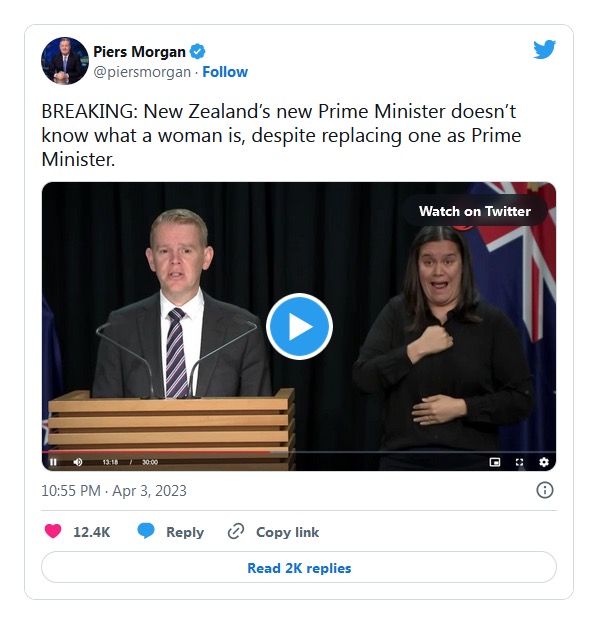 Trans rights: Chris Hipkins asked to define what a woman is, gives a 60-second response