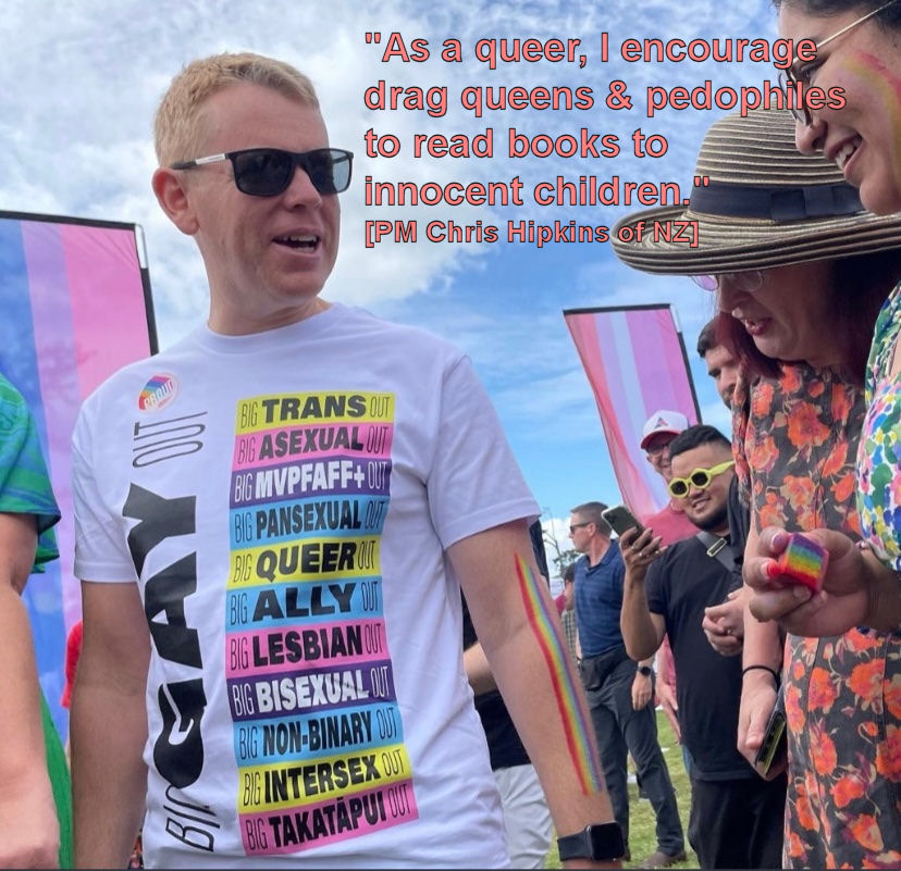 As a queer, I encourage drag queens & pedophiles to read books to innocent children. PM Chris Hipkins of NZ