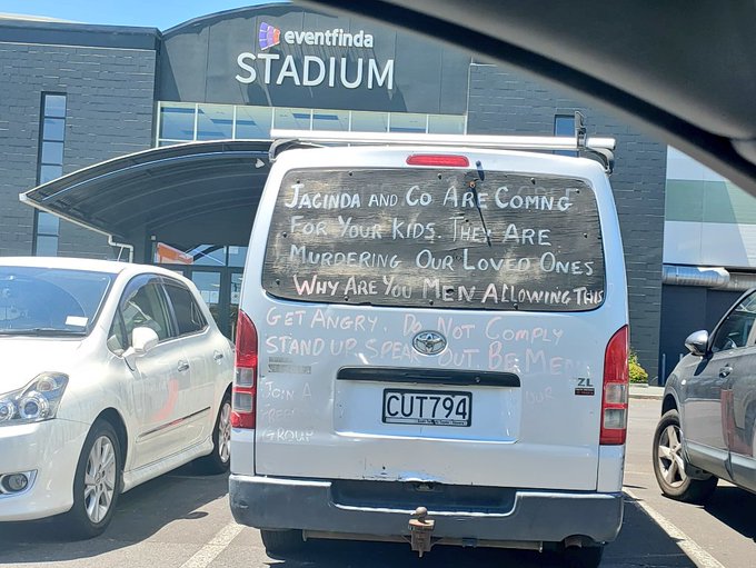 Protestor van at child New Zealand child vaccination centre