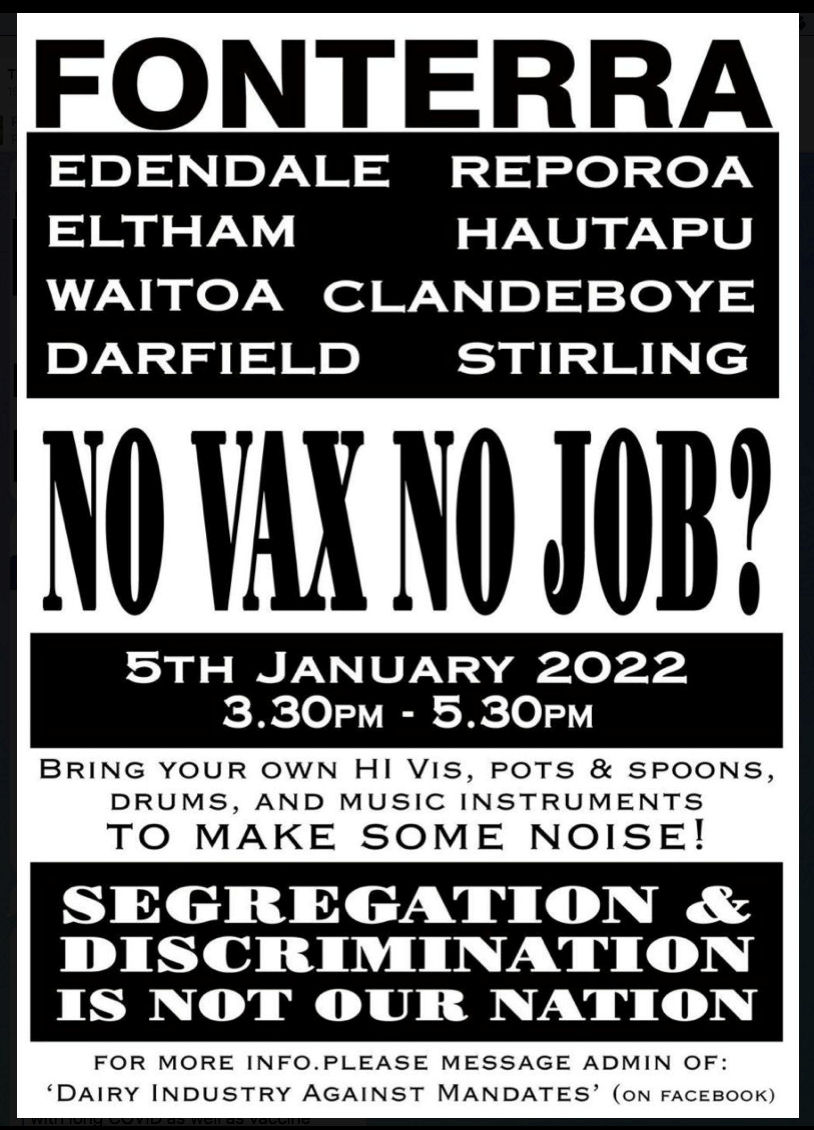 Fonterra Protest - NO VAX NO JOB? - Segregation and Discrimination is not our Nation