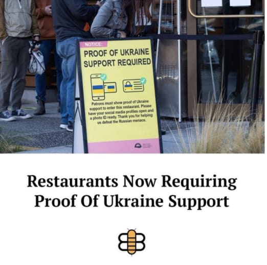 Restaurants now requiring proof of Ukraine support