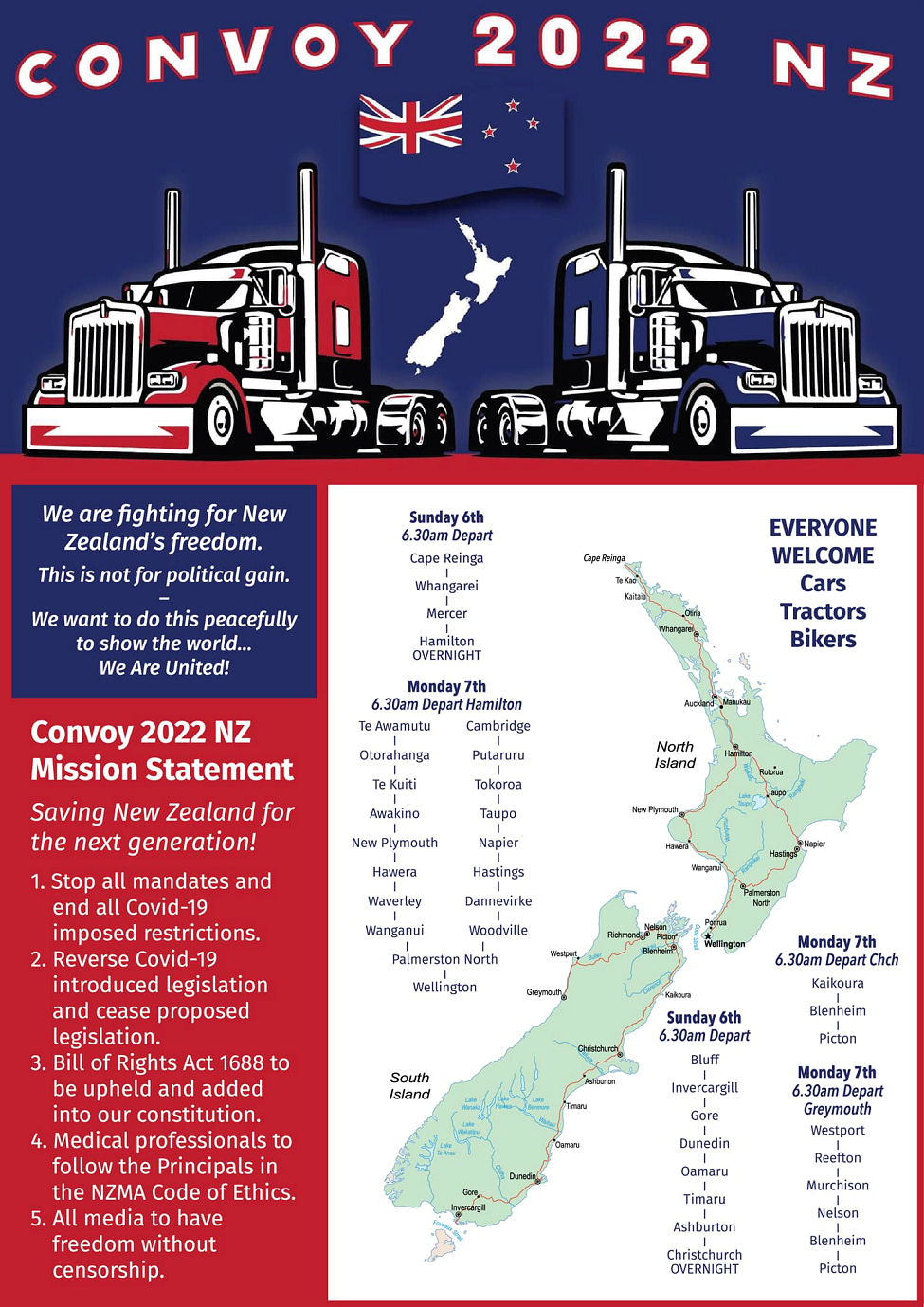 Convoy 2022 NZ - Commences 6th February 2022 - The real NZ Government will be driving and speaking