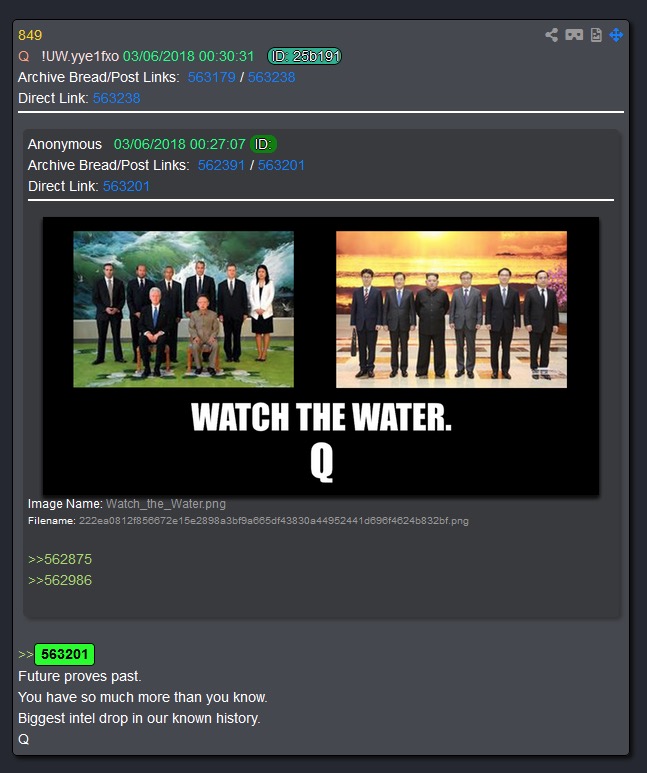 Watch the water. Q. Future proves past.