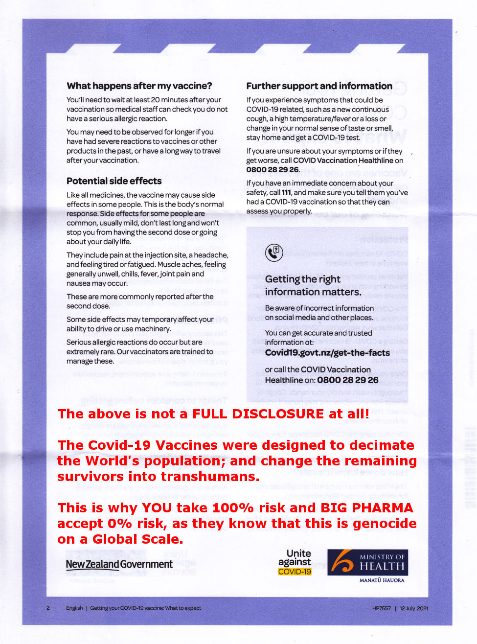 Letter to most New Zealanders - Ministry of Sickness: Book Your Covid-19 Genocide Vaccine now