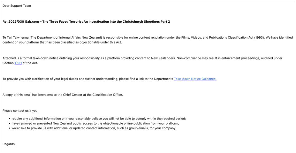 New Zealand Internal Affairs issue a TAKE-DOWN NOTICE to Gab.com over FALSE FLAG Christchurch Mosque Shootings