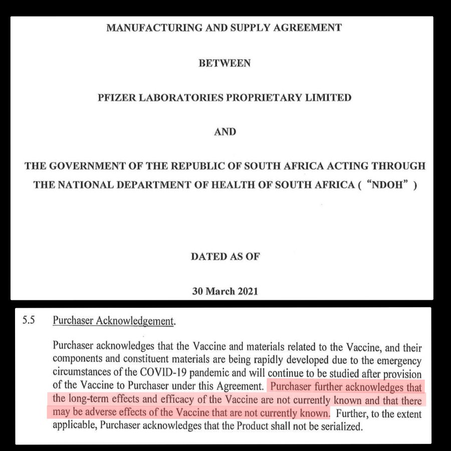 PFIZER / SOUTH AFRICAN VACCINE CONTRACT REVEALED. Our Government has been lying to us!