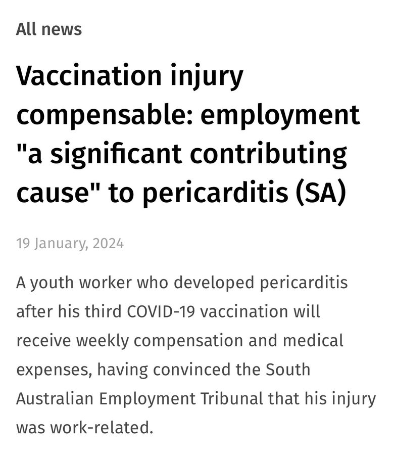 Vaccination injury compensable. Employment "a significant contributing cause" to pericarditis (South Australia)