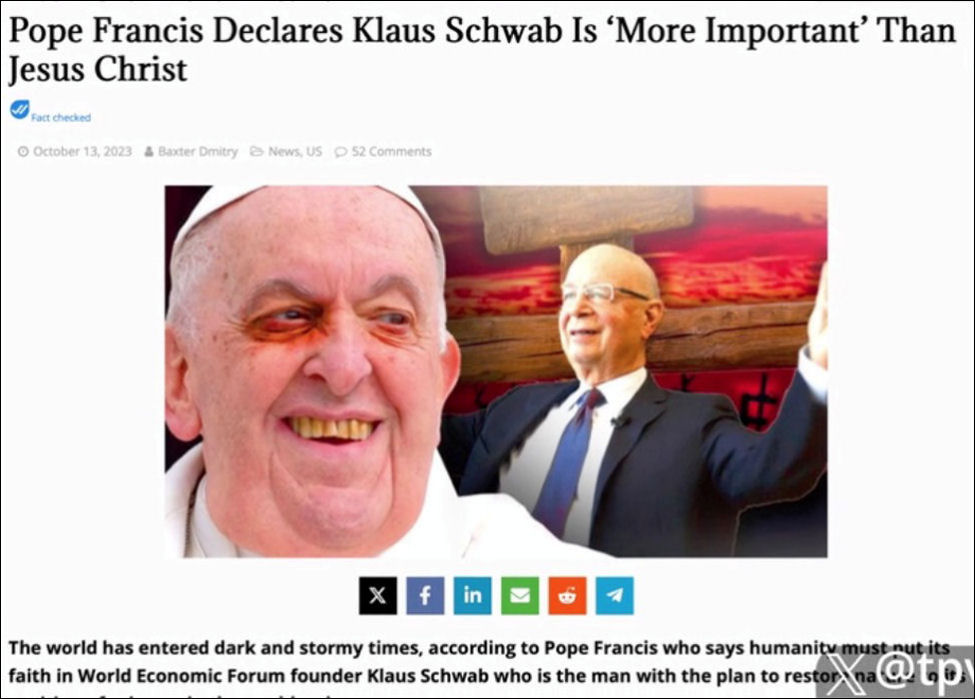 Pope Francis declares Klaus Schwab is more important than Jesus Christ.
