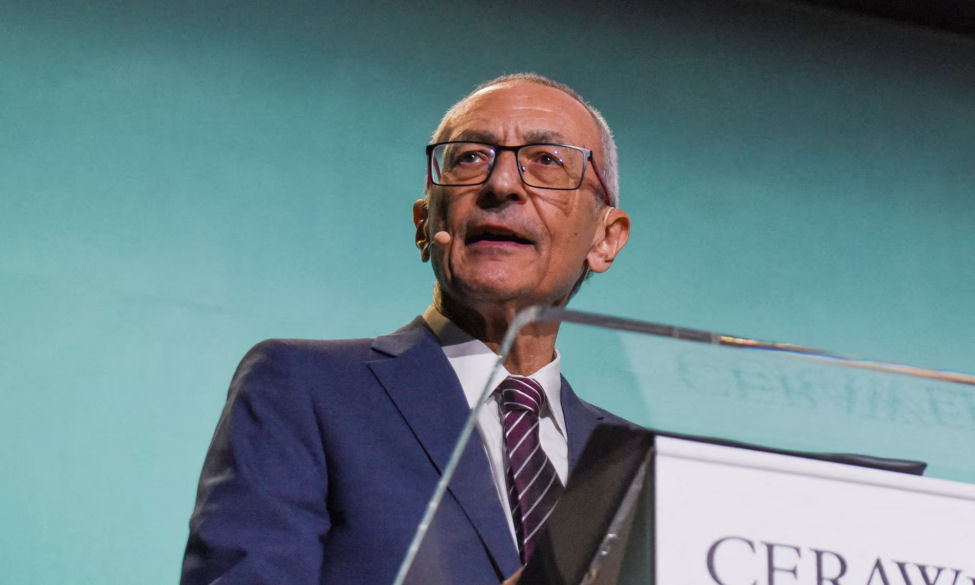 John Podesta delivers a speech during an energy conference in Houston, Texas, on 6 March 2023