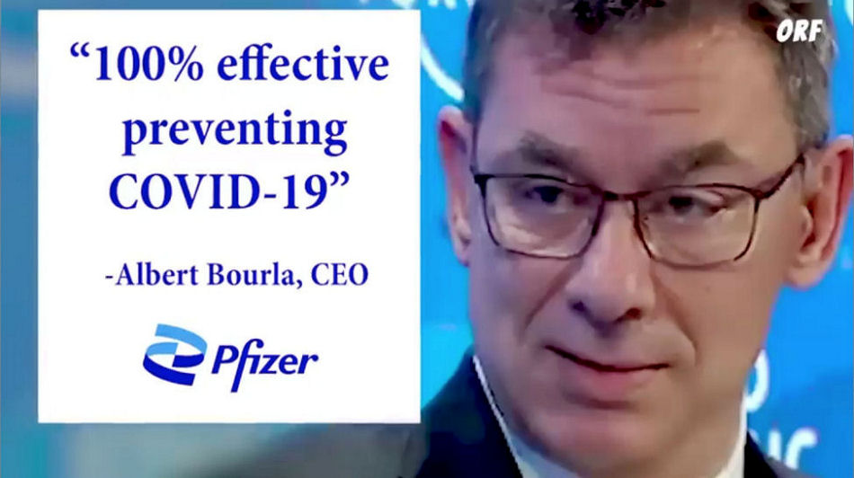 Pfizer CEO Albert Bourla says that the Covid-19 vaccine is 100% effective at preventing Covid-19!