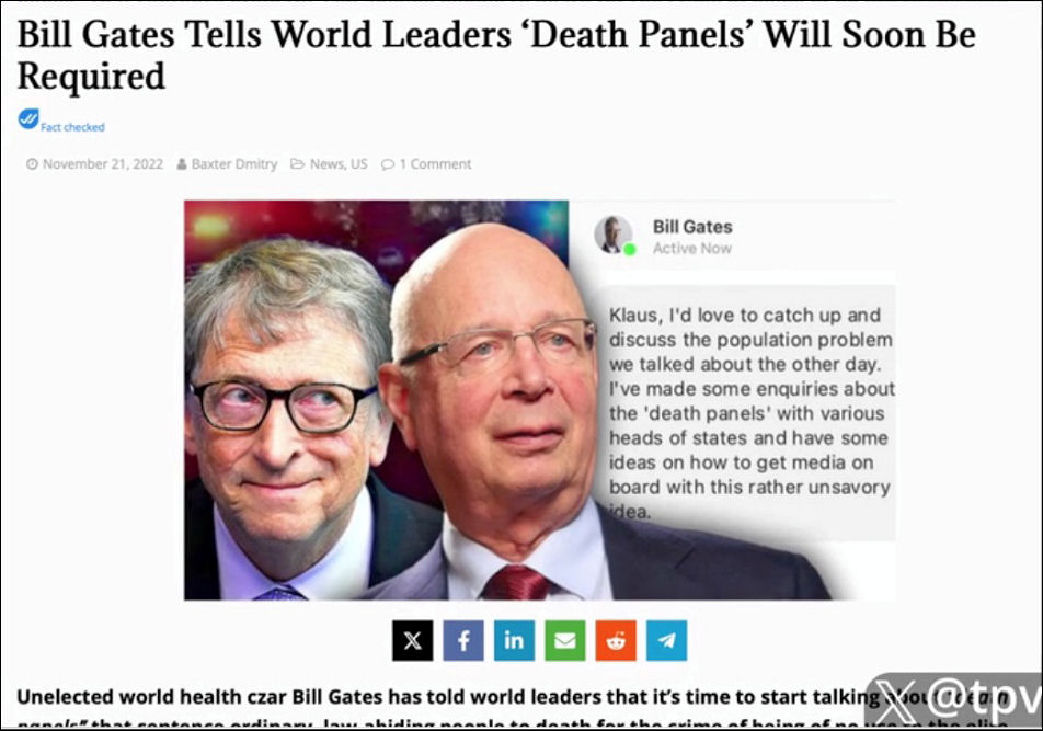 Bill Gates wants Death Panels on every street corner.